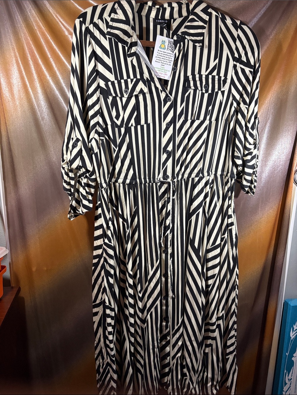 torrid size 0 Black & Ivory‎ Striped Button-Front Maxi Dress 411